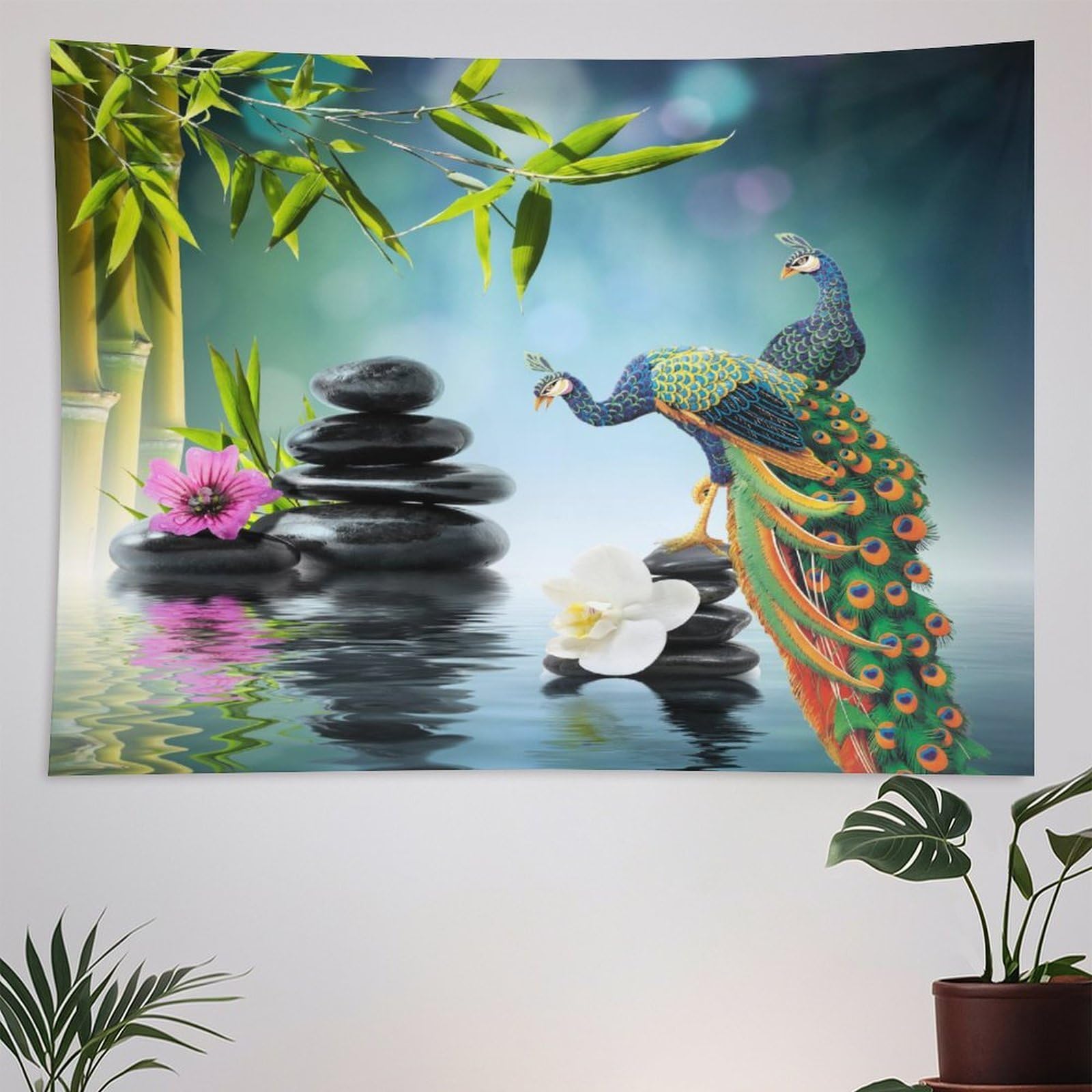 Amazon.com: ZhiRain Zen Garden Tapestry Wall Hanging Peacock Green